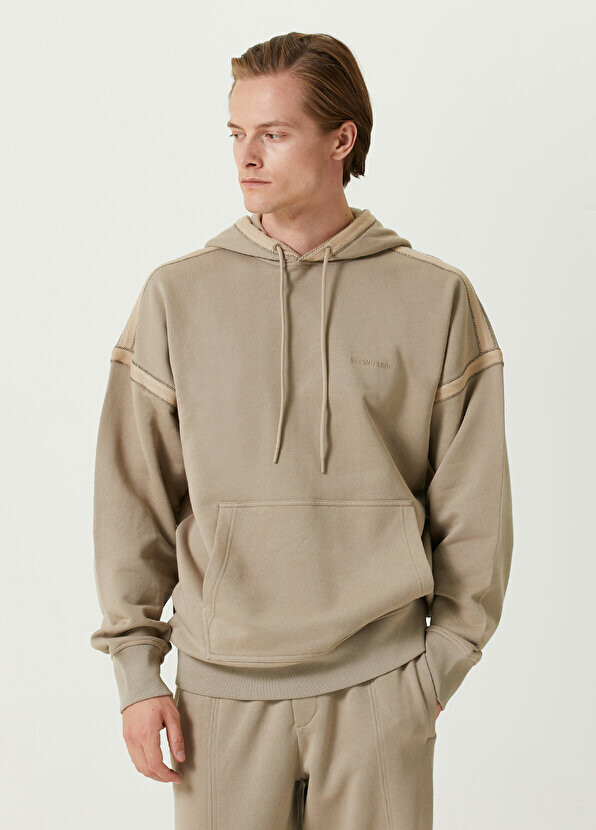 

Толстовка с капюшоном цвета хаки, полосками и логотипом Helmut Lang