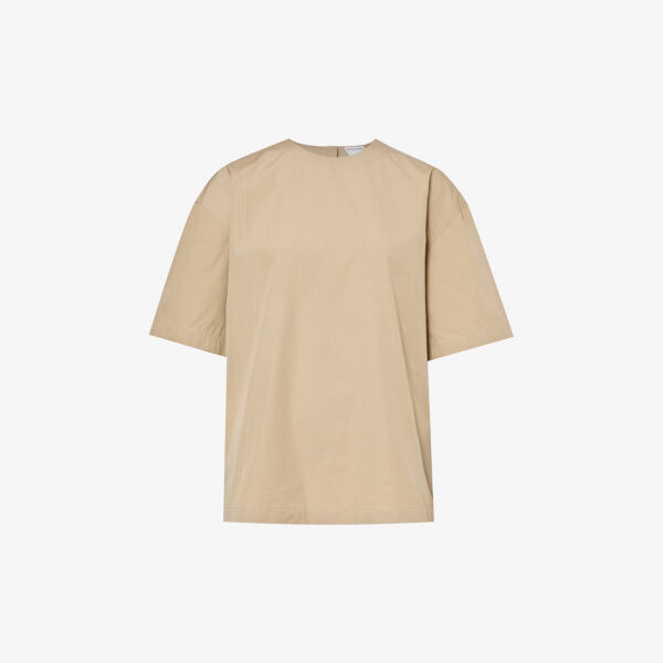 

Топ с короткими рукавами из смесового хлопка Bottega Veneta, цвет sand