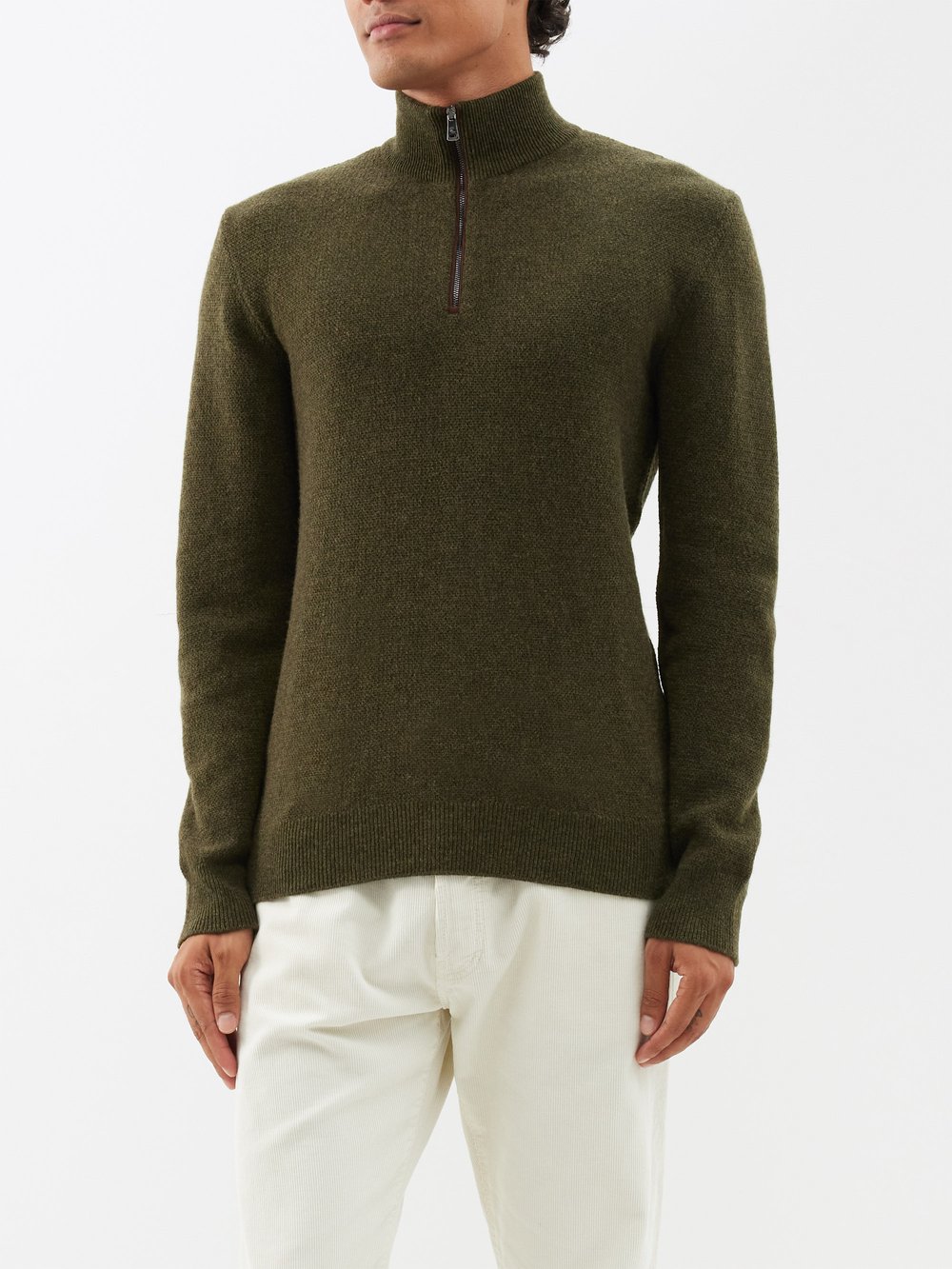 Кашемировый свитер с высоким воротником и застежкой четверть молнии Ralph Lauren, зеленый пуховик премиум класса bershka цвета хаки