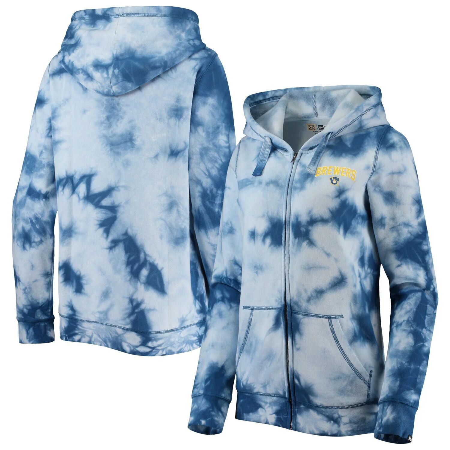 

Женская толстовка с молнией во всю длину New Era Royal Milwaukee Brewers Tie Dye New Era