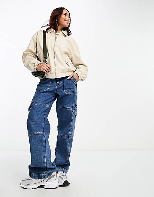 

Бежевая куртка для папы из искусственной кожи Bershka, Бежевый