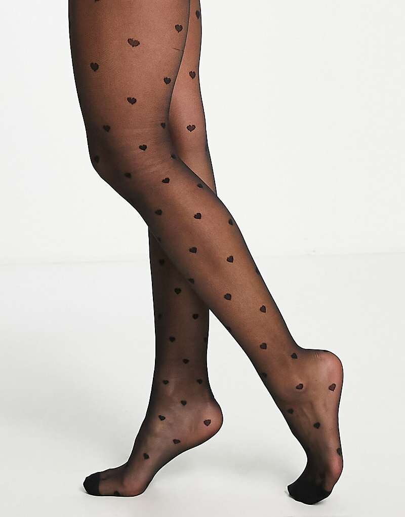 

Черные колготки с узором Heart Design ASOS DESIGN – плотностью 20 ден