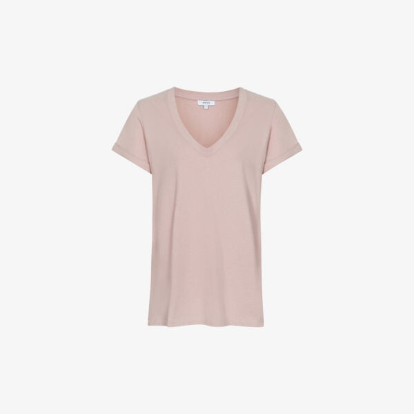 

Футболка Luana из хлопкового джерси с V-образным вырезом Reiss, розовый