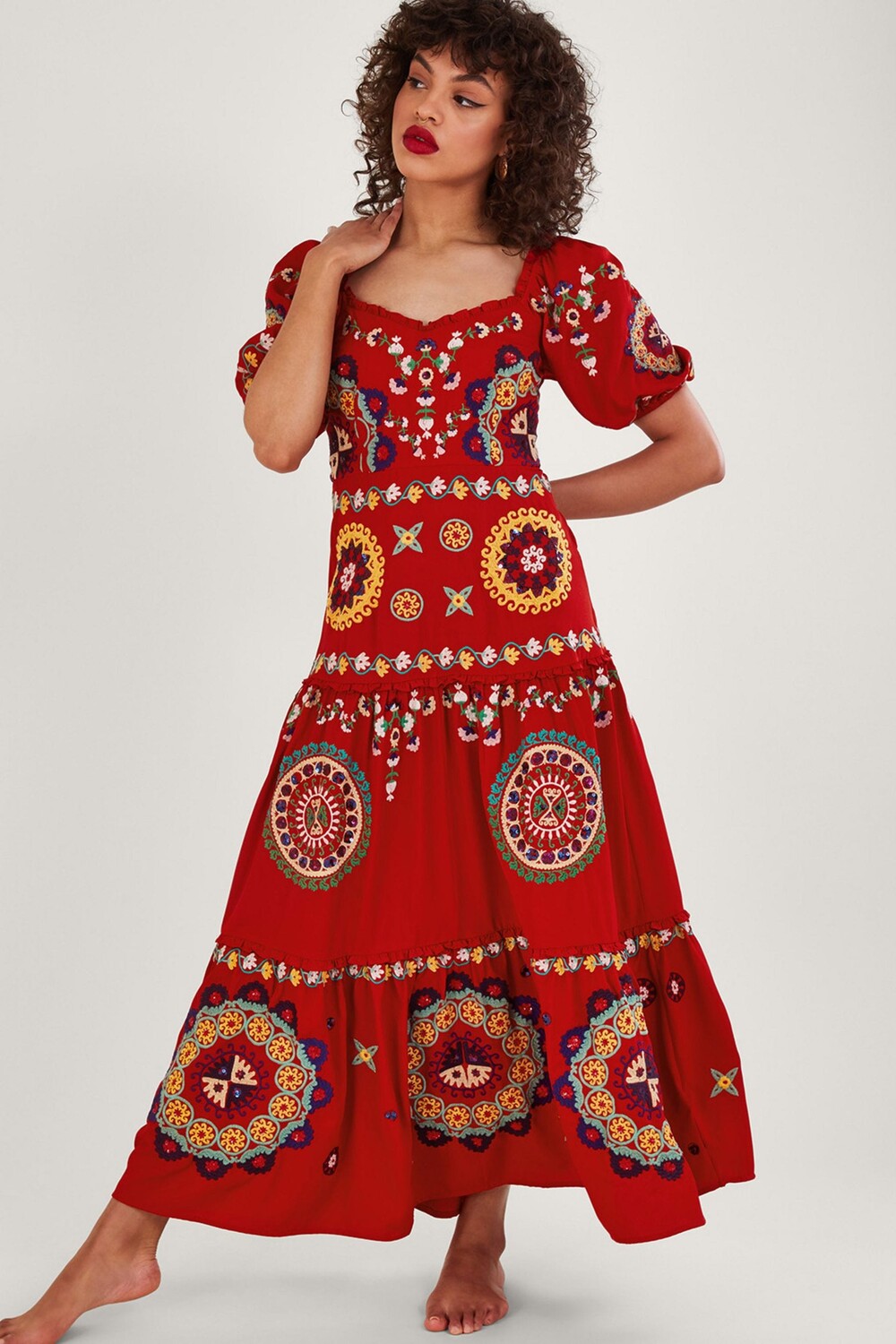 

Красное каскадное платье макси Alicia с декором Monsoon, красный