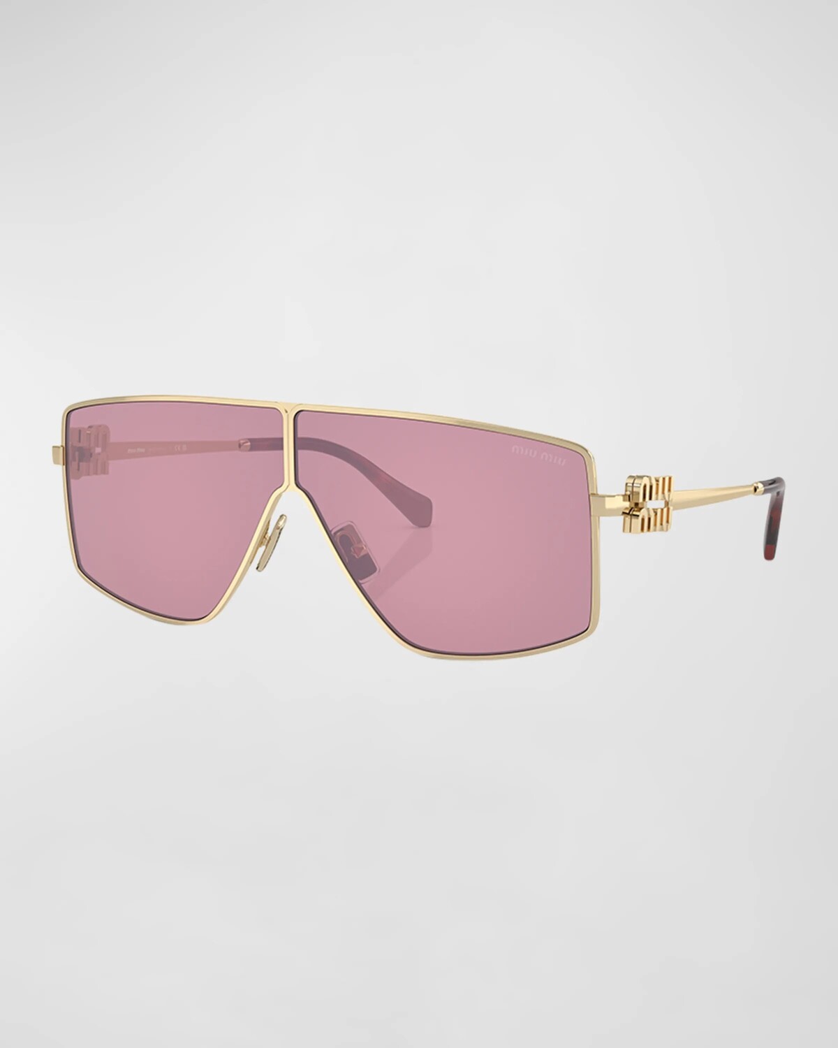

Солнцезащитные очки с металлическим щитком и логотипом Miu Miu, цвет Pale Gold