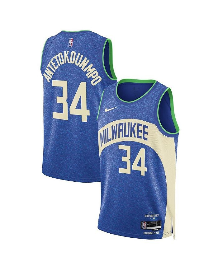 

Мужская и женская майка Giannis Antetokounmpo Blue Milwaukee Bucks 2023/24 Swingman — City Edition Nike, синий
