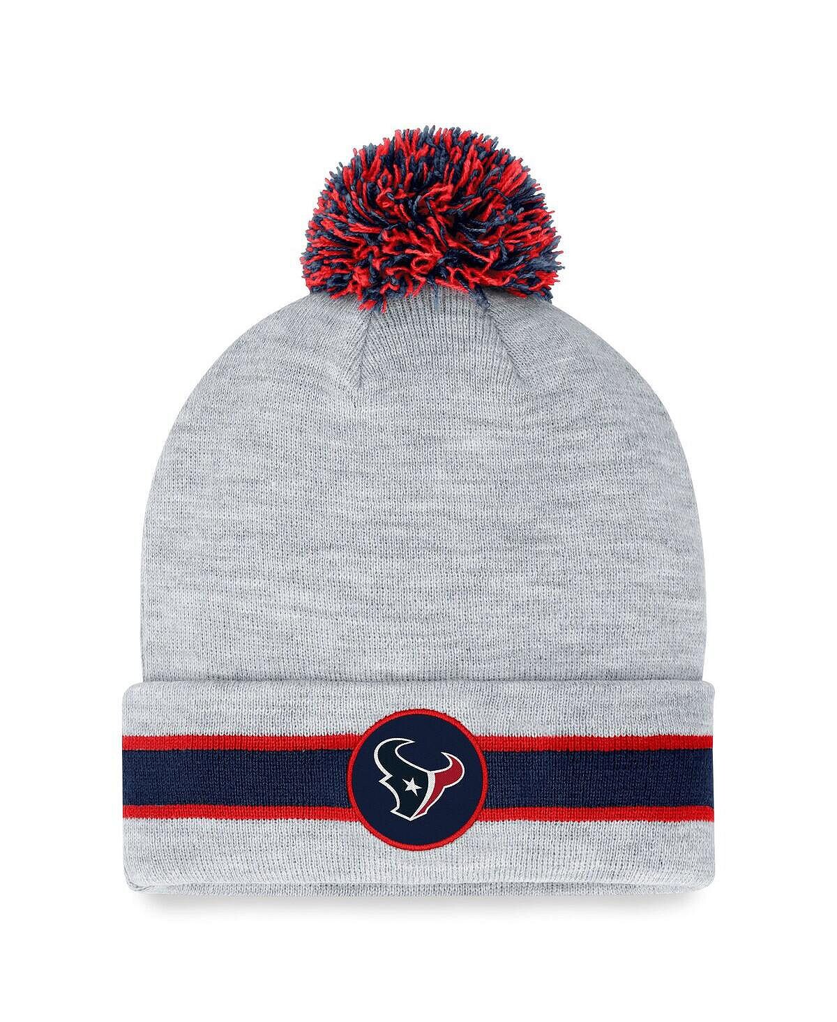 

Мужская фирменная вязаная шапка с манжетами и помпоном Houston Texans Heather Grey Houston Texans Fanatics