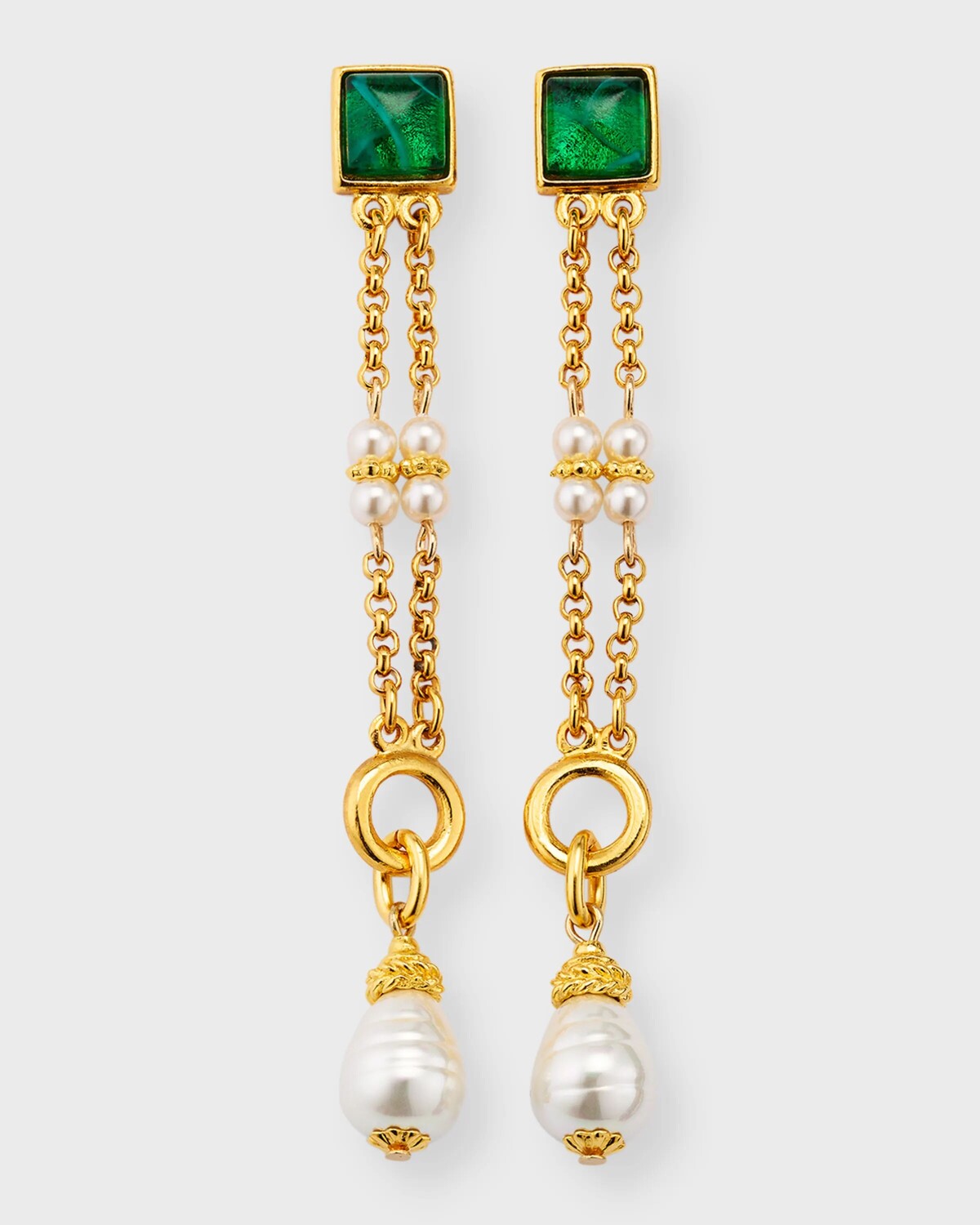

Серьги-капли из изумрудного стекла и жемчуга Ben-Amun, цвет Gold