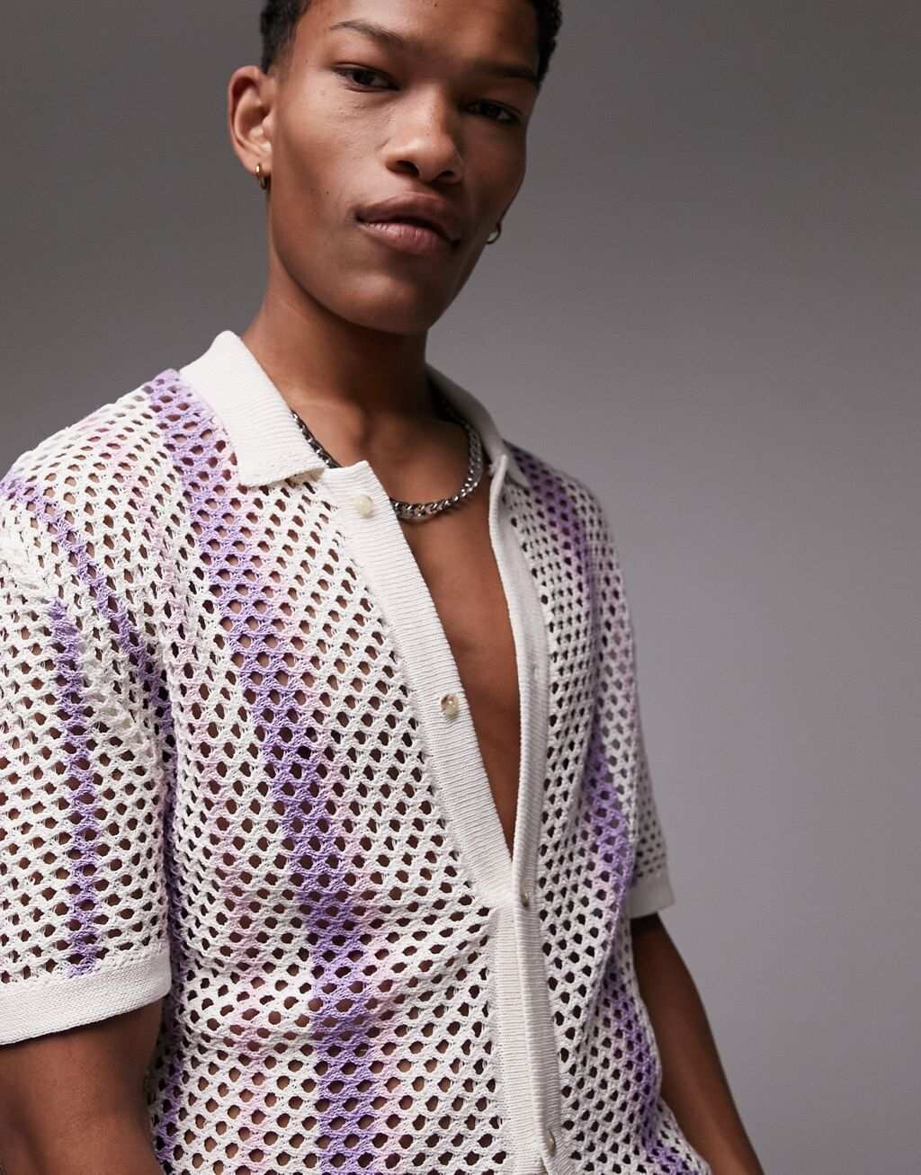

Сиреневая рубашка в полоску с пуговицами Topman