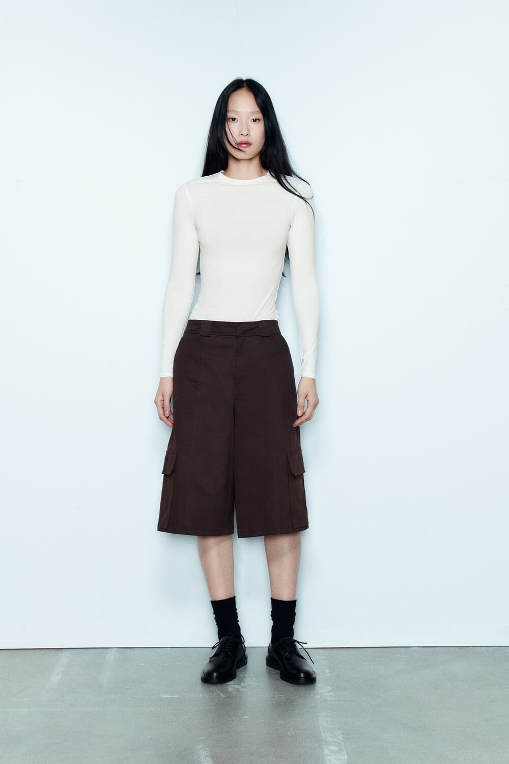 

Топ из полиамида с длинными рукавами ZARA, белый
