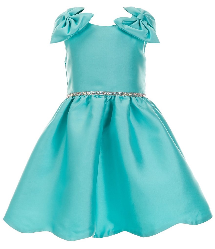 Расклешенное платье из микадо с бантом на плечах для маленьких девочек 2T-6X Rare Editions, синий платье с кружевными рукавами и двойным бантом для маленьких девочек rare editions
