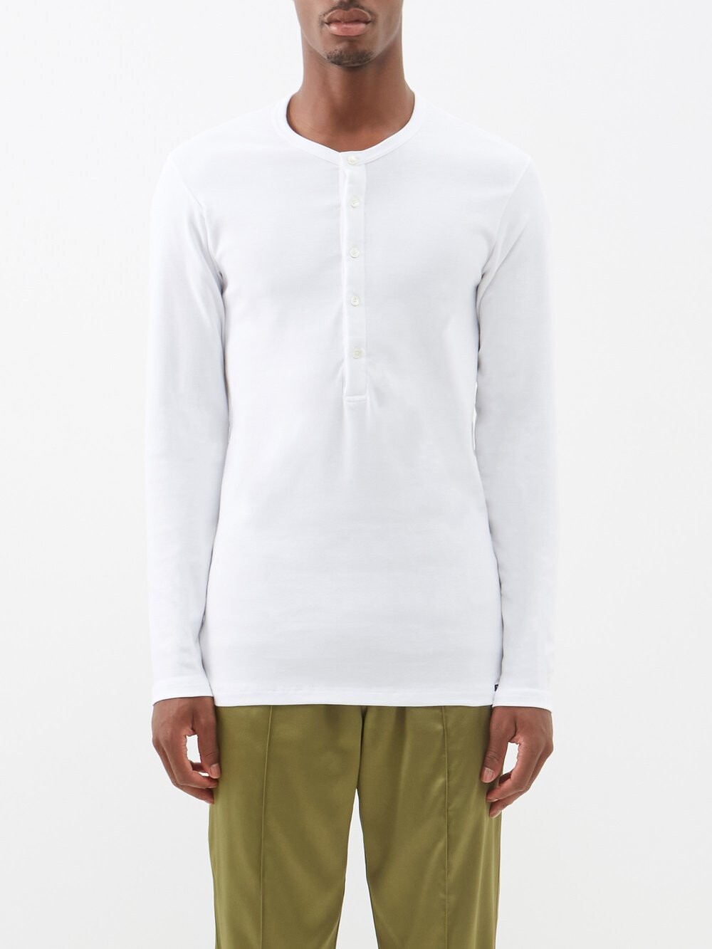 

Топ henley из хлопкового джерси с круглым вырезом Tom Ford, белый