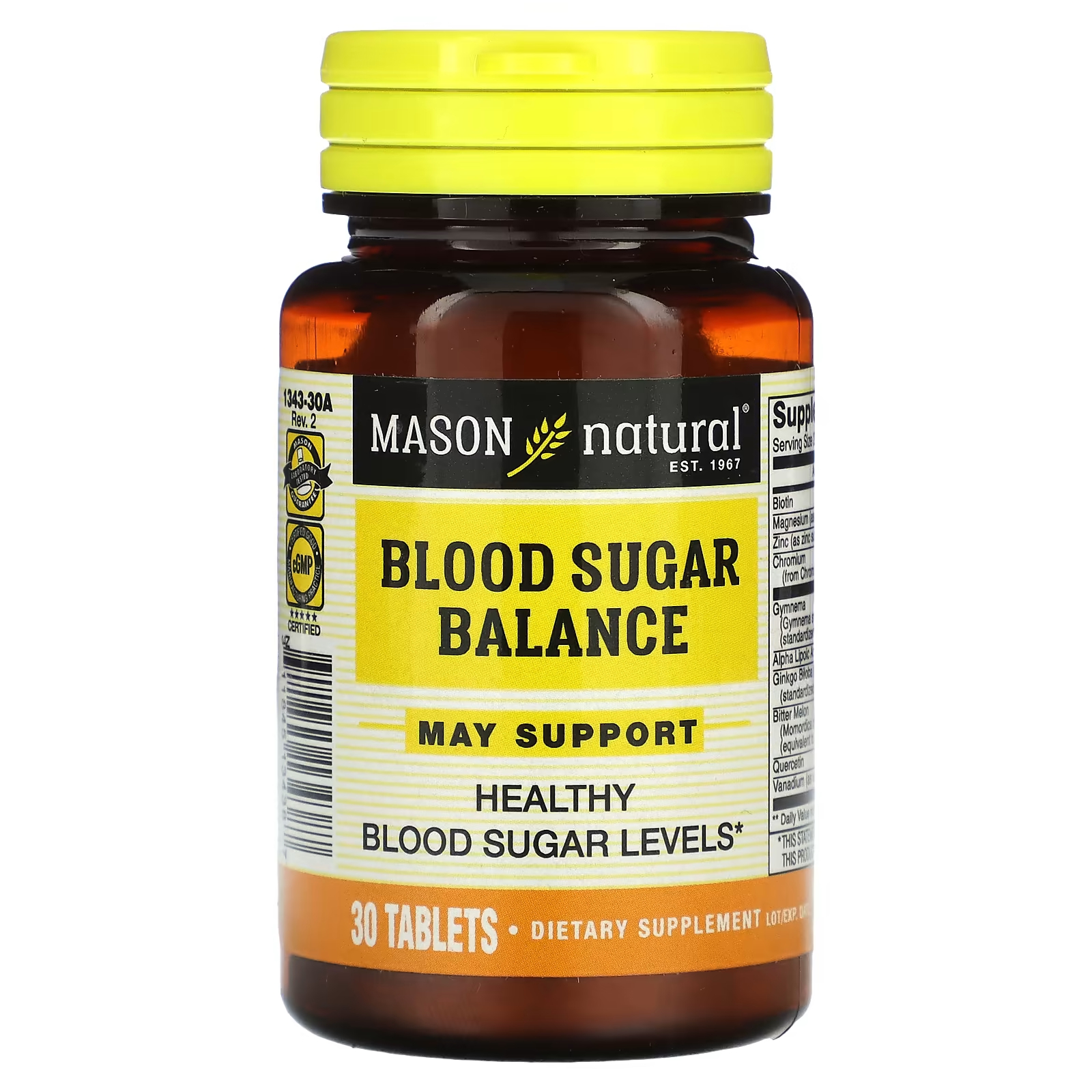 Пищевая добавка Mason Natural баланс сахара в крови, 30 таблеток