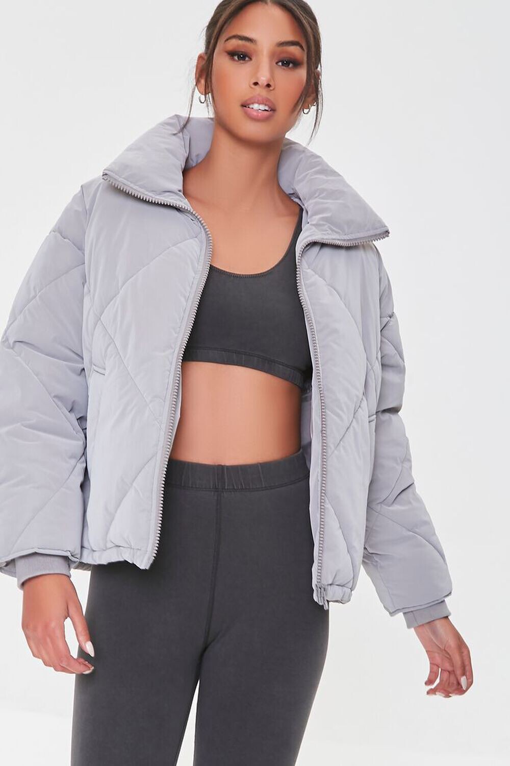 

Пуховик на молнии Forever 21, серый