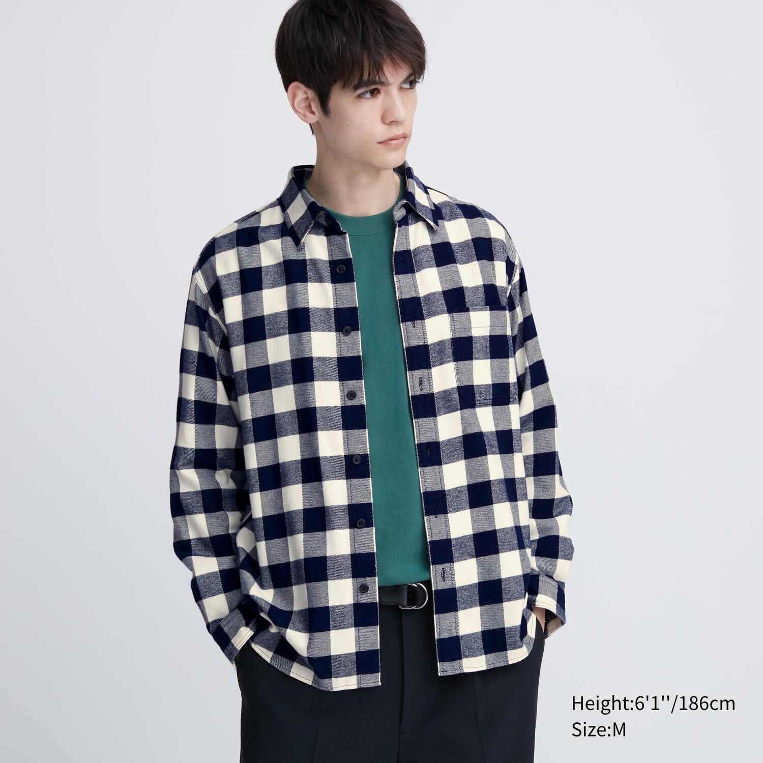 

Рубашка UNIQLO в клетку фланелевая, айвори