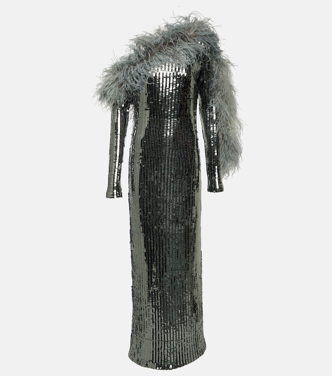 Платье garbo disco, отделанное перьями и пайетками Taller Marmo, серебро taller