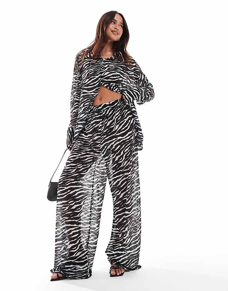 

ASOS DESIGN - Широкие шифоновые брюки в полоску под зебру, часть комплекта