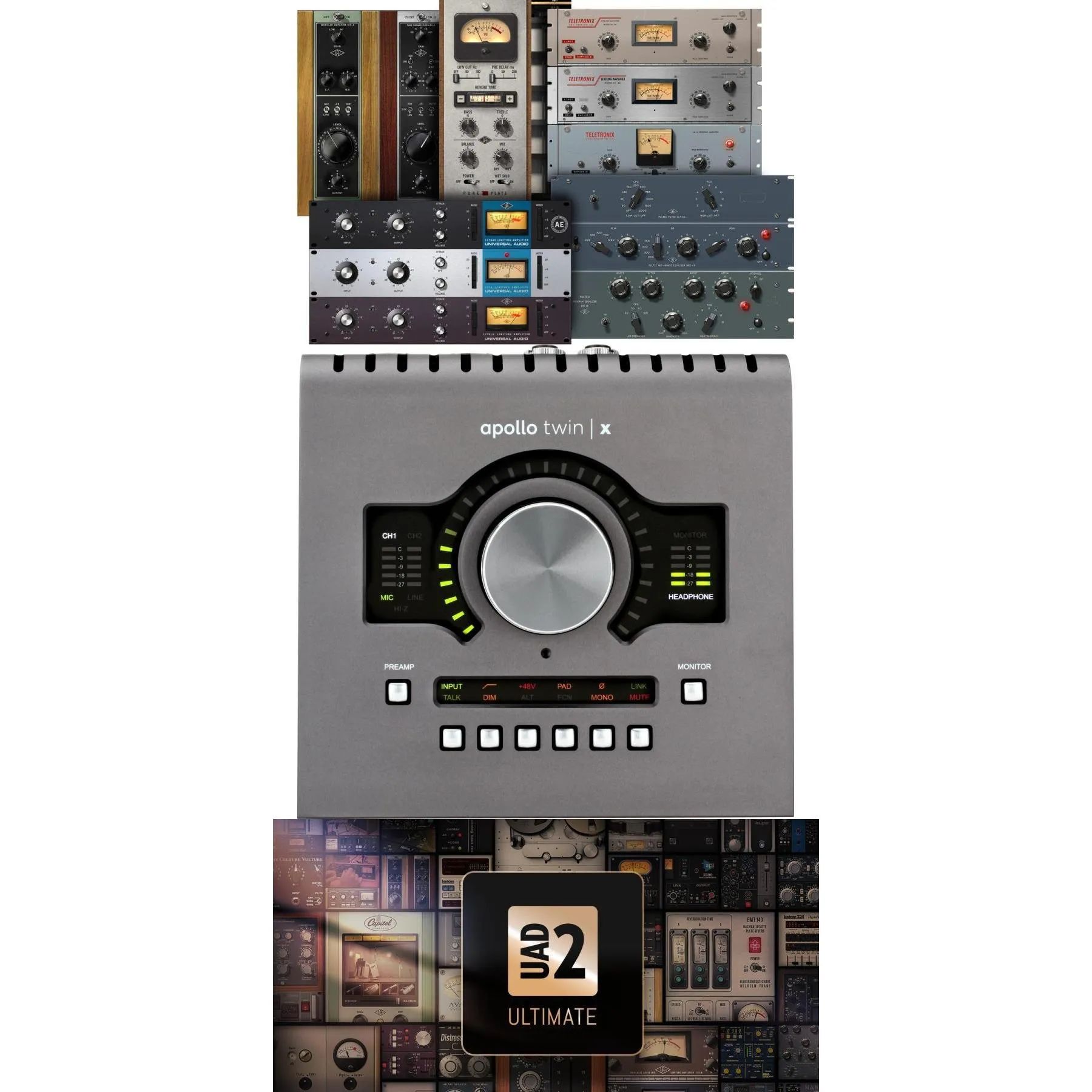 

Новый универсальный аудиоинтерфейс Apollo Twin X DUO Heritage Edition 10x6 Thunderbolt с UAD DSP — комплект плагинов Ultimate 11