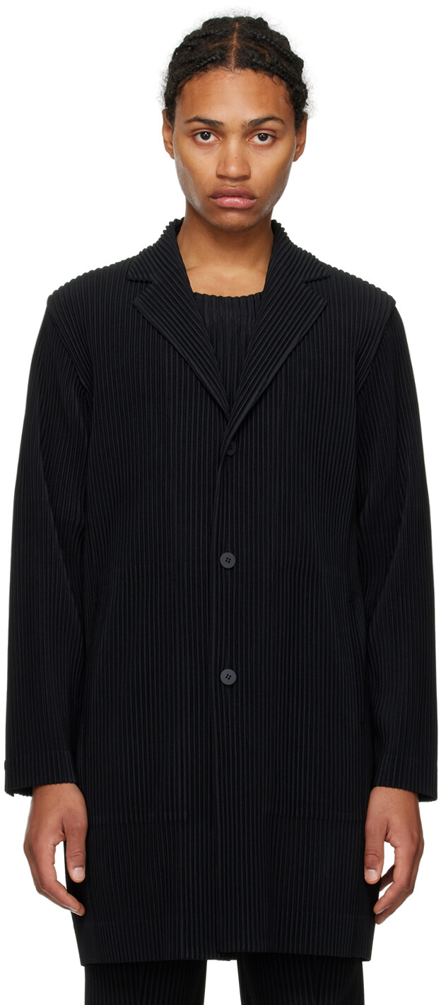 

Черное однобортное пальто HOMME PLISSe ISSEY MIYAKE, Черный, Черное однобортное пальто HOMME PLISSe ISSEY MIYAKE