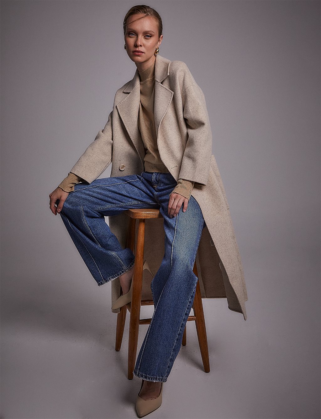 Шерстяное пальто премиум-класса с глубокими карманами кремового цвета Kayra кремового цвета премиум футболка y 3
