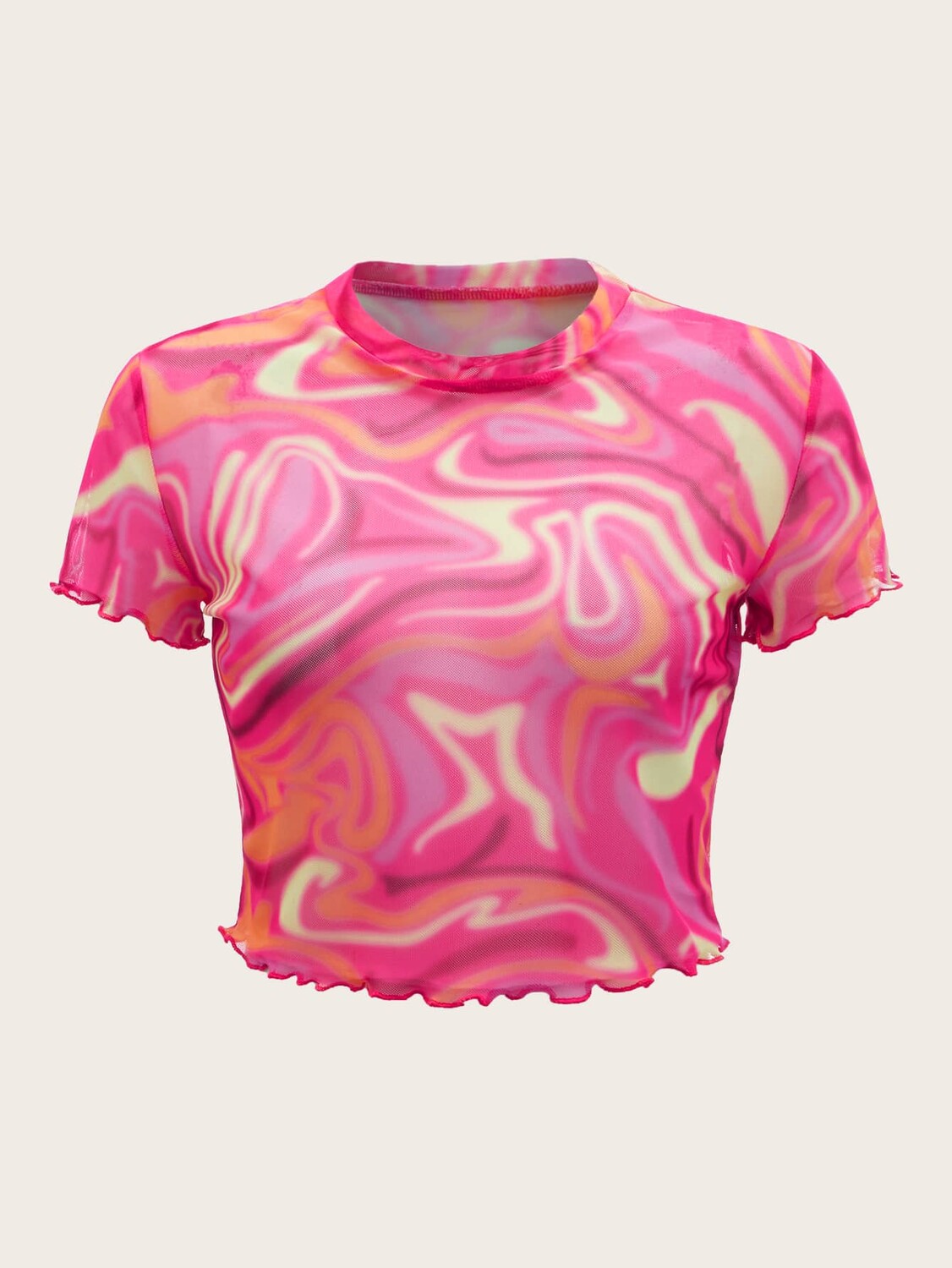 

SHEIN ICON Топ 90s, мраморный узор, неровные края, укороченный, сетка, многоцветный
