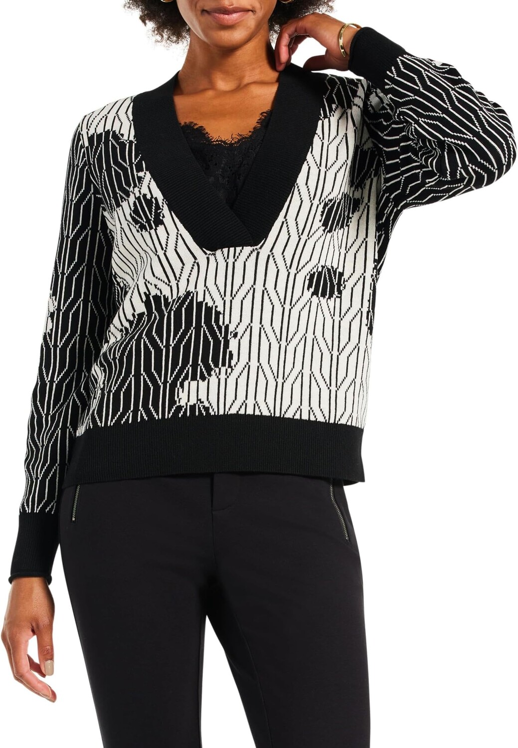 

Миниатюрный свитер с глубоким вырезом и сумерками NIC+ZOE, цвет Black Multi