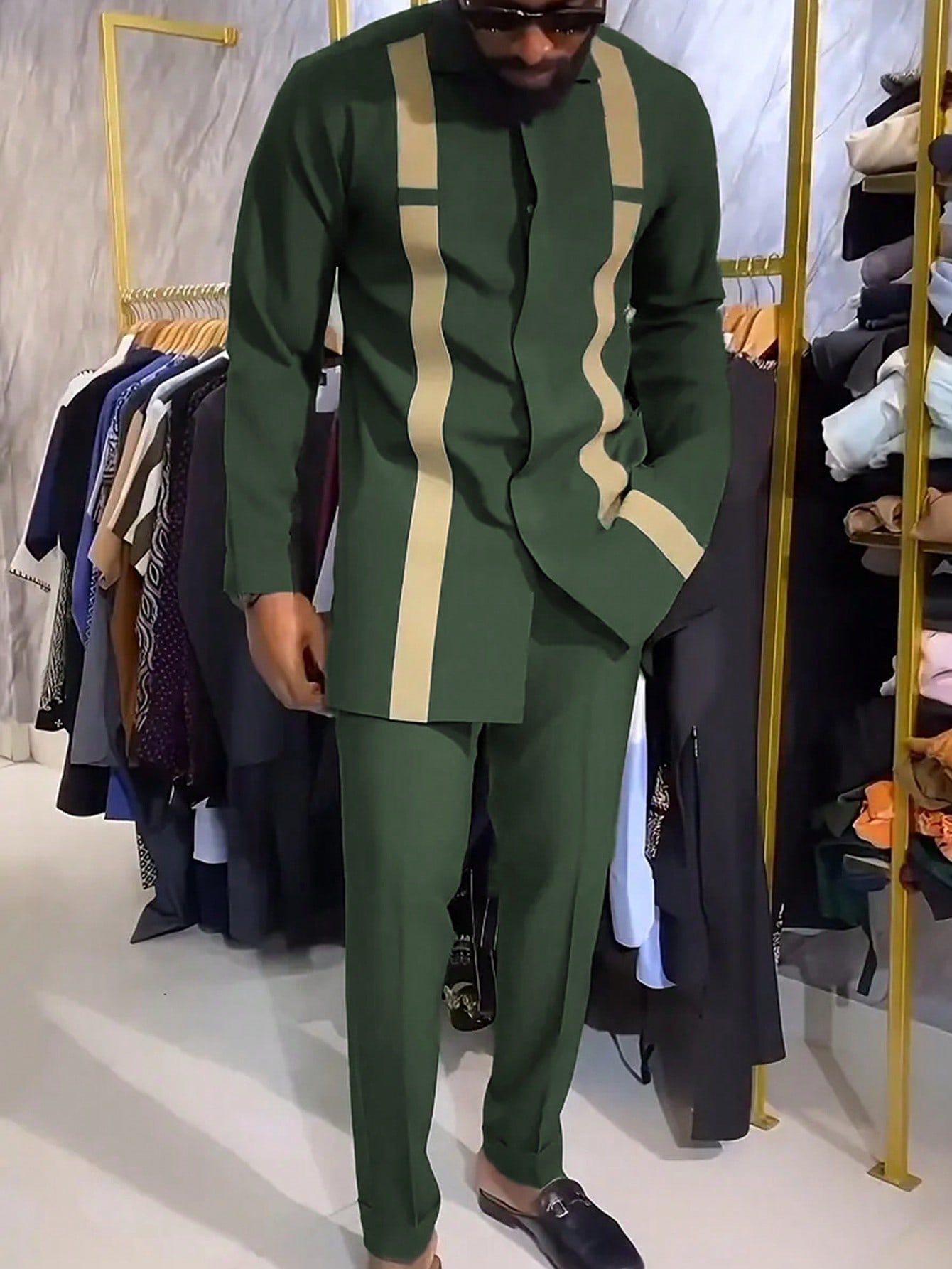цена Мужской комплект из рубашки и брюк с длинными рукавами на пуговицах спереди, армейский зеленый