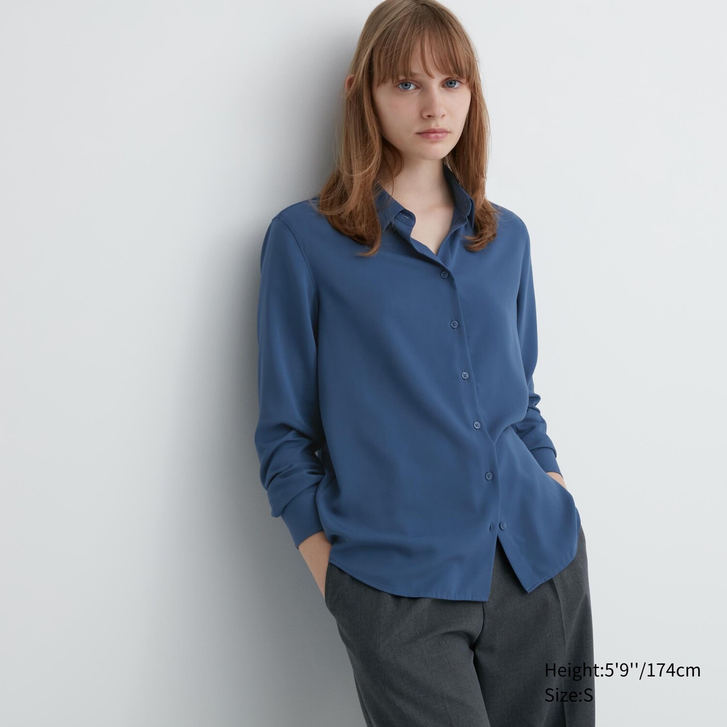 

Блузка из искусственного шелка с длинными рукавами Uniqlo, синий
