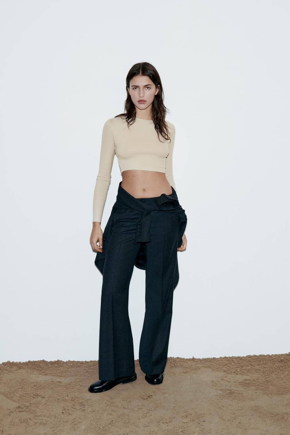 

Укороченный топ из хлопка и модала ZARA, камень