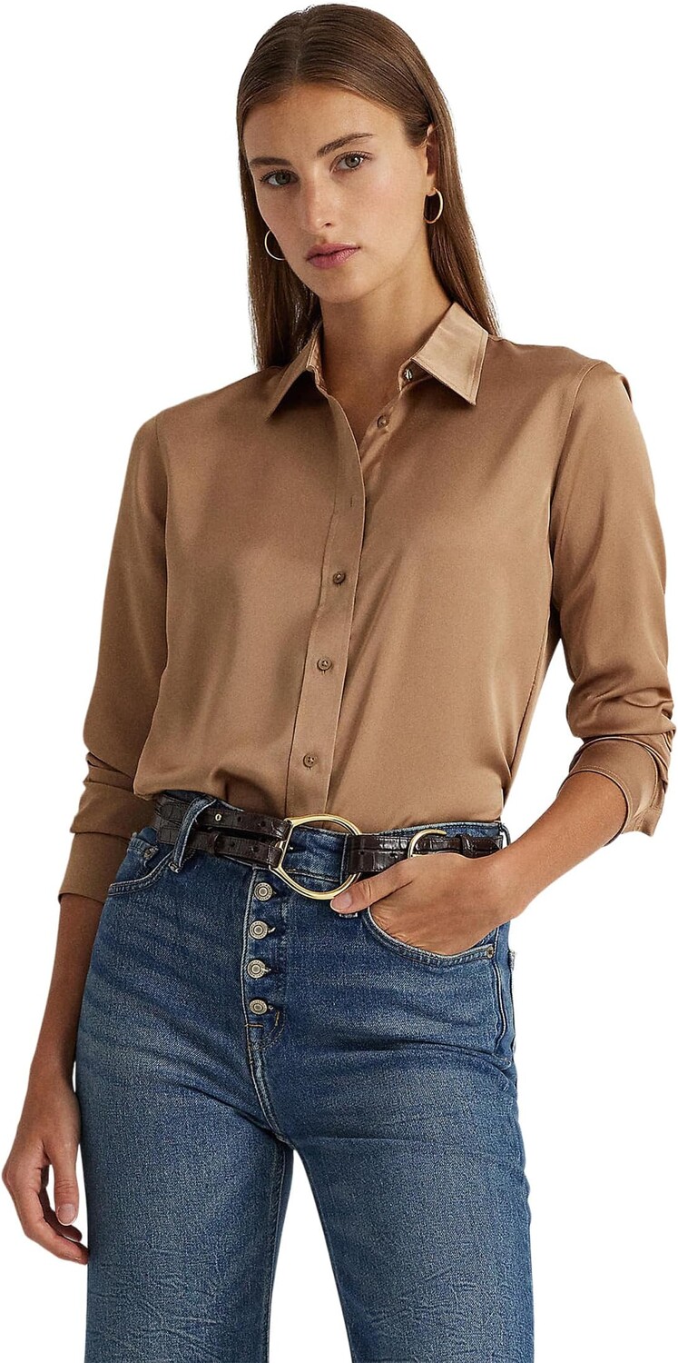 

Атласная рубашка из шармёза LAUREN Ralph Lauren, цвет Classic Camel