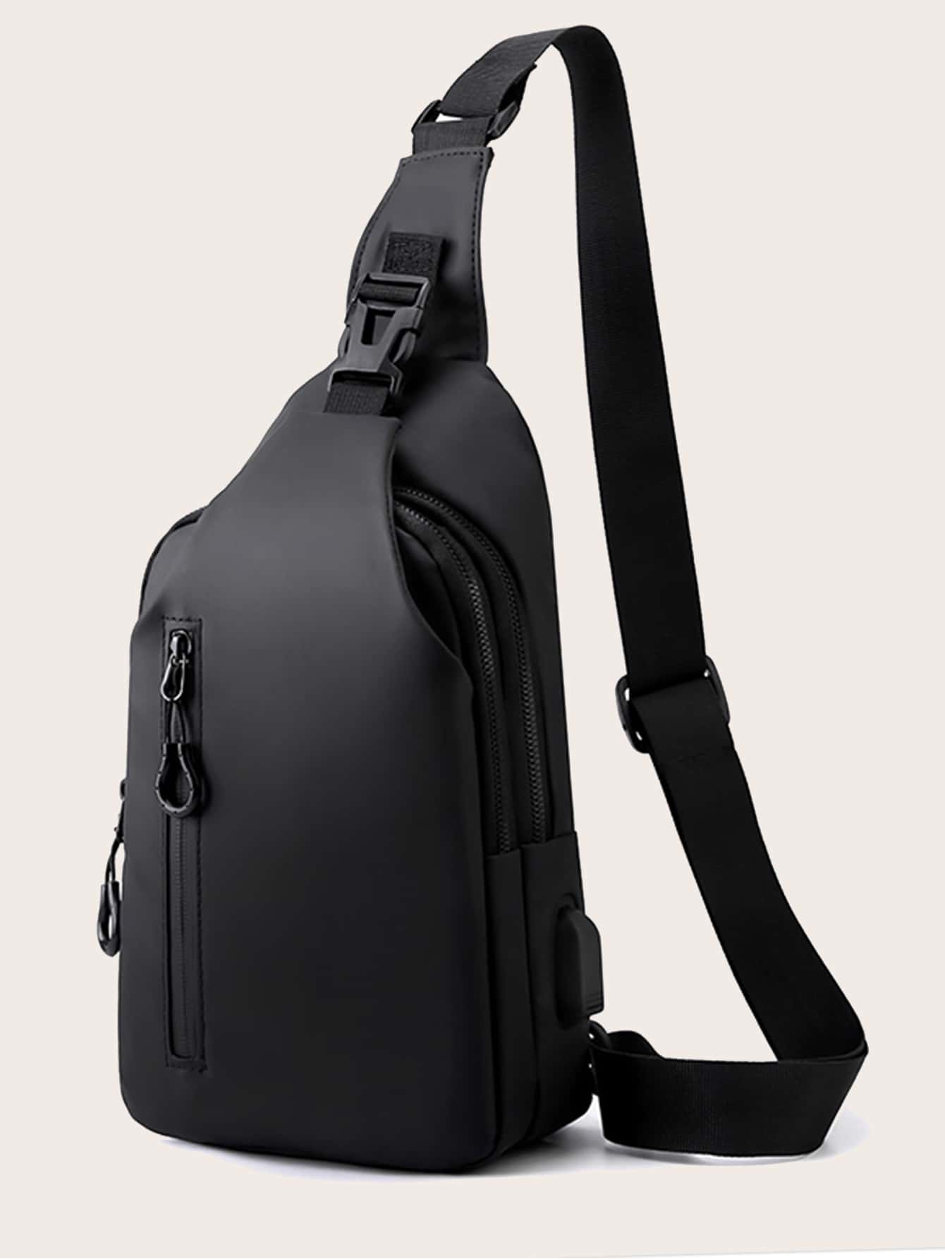 цена Мужская многофункциональная нагрудная сумка с USB-портом для зарядки, черный