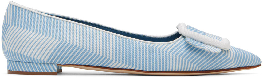 

Синие и белые балетки Maysale Manolo Blahnik