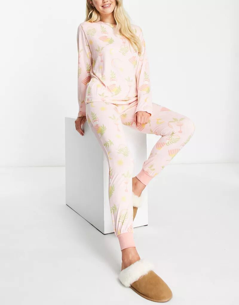 Длинная светло-розовая пижама с принтом The Wellness Project x Chelsea Peers цена