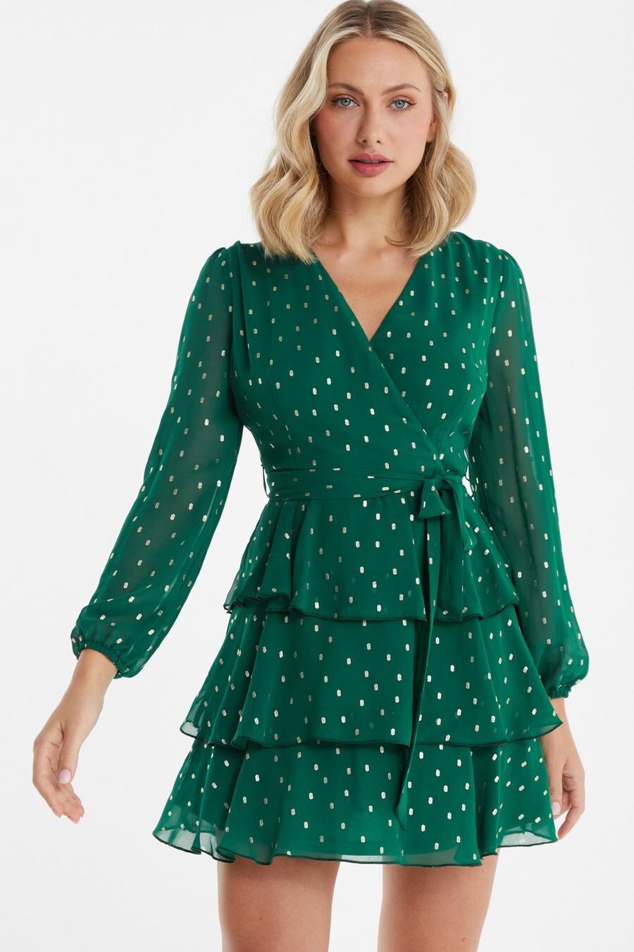 

Мини-платье из шифона бутылочно-зеленого цвета QUIZ Clothing