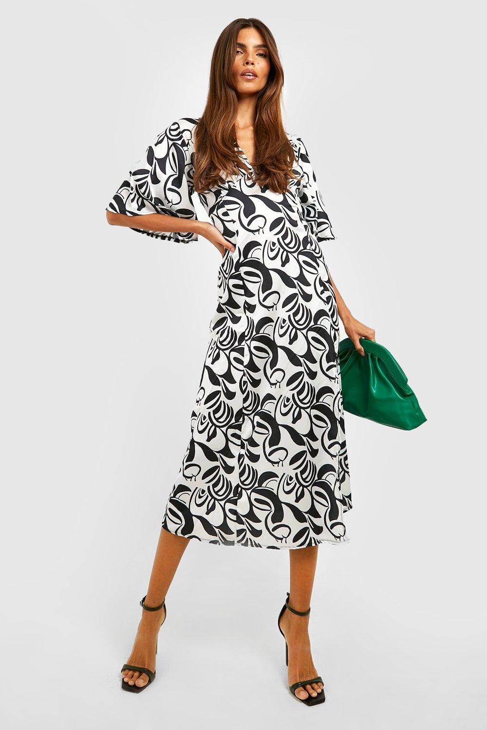 

Платье миди с рукавами ангела Boohoo, черный