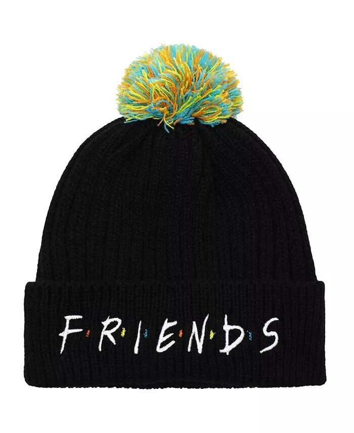 

Мужская однотонная черная вязаная зимняя шапка с манжетами и логотипом Friends, мультиколор
