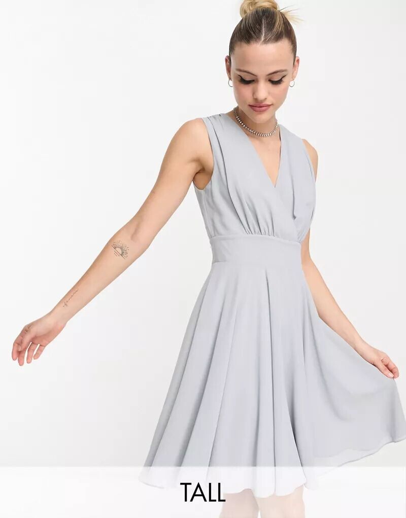 

Серое короткое приталенное платье для подружки невесты TFNC Bridesmaid
