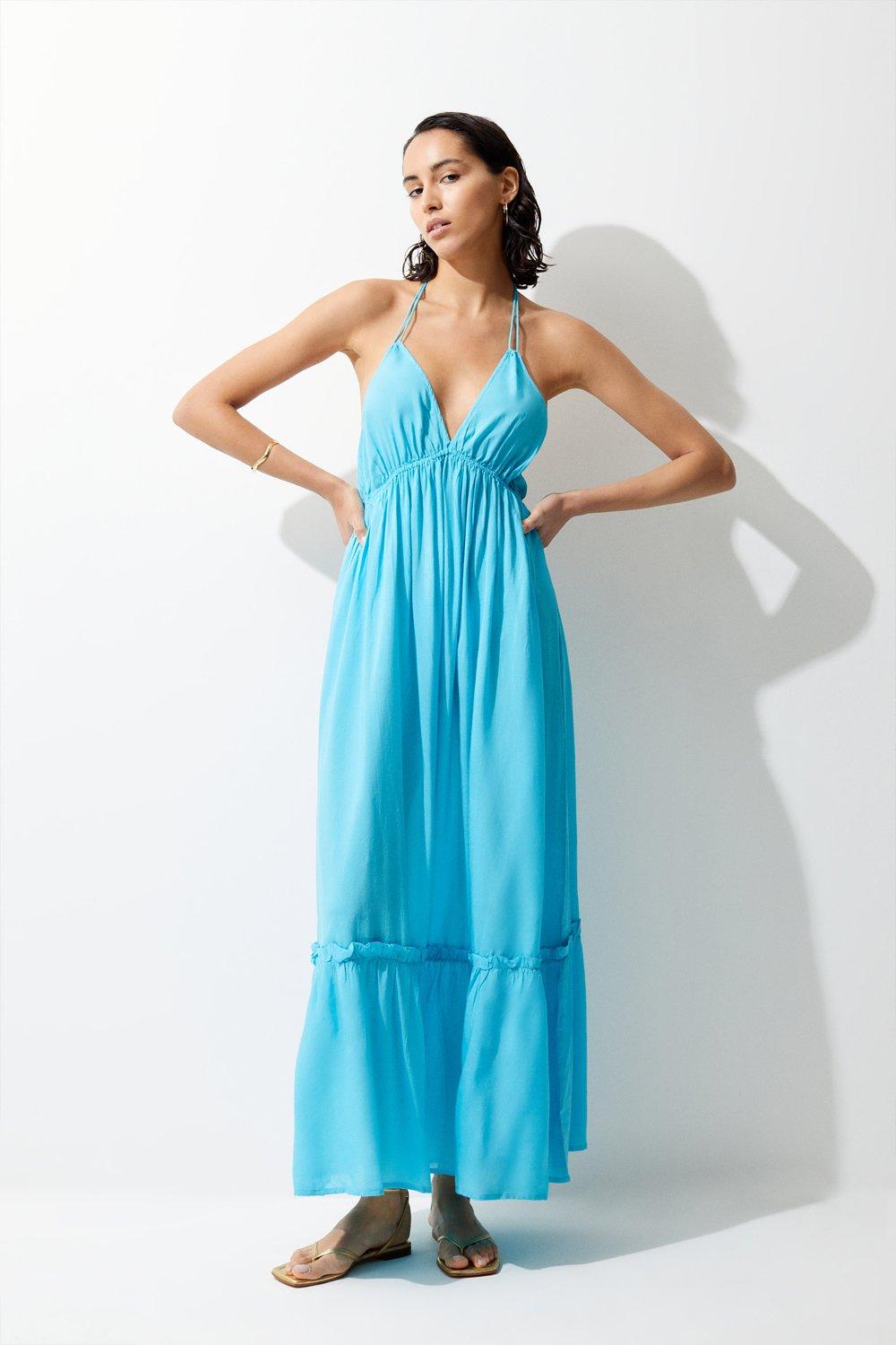 цена Многоярусное пляжное платье макси Karen Millen, синий