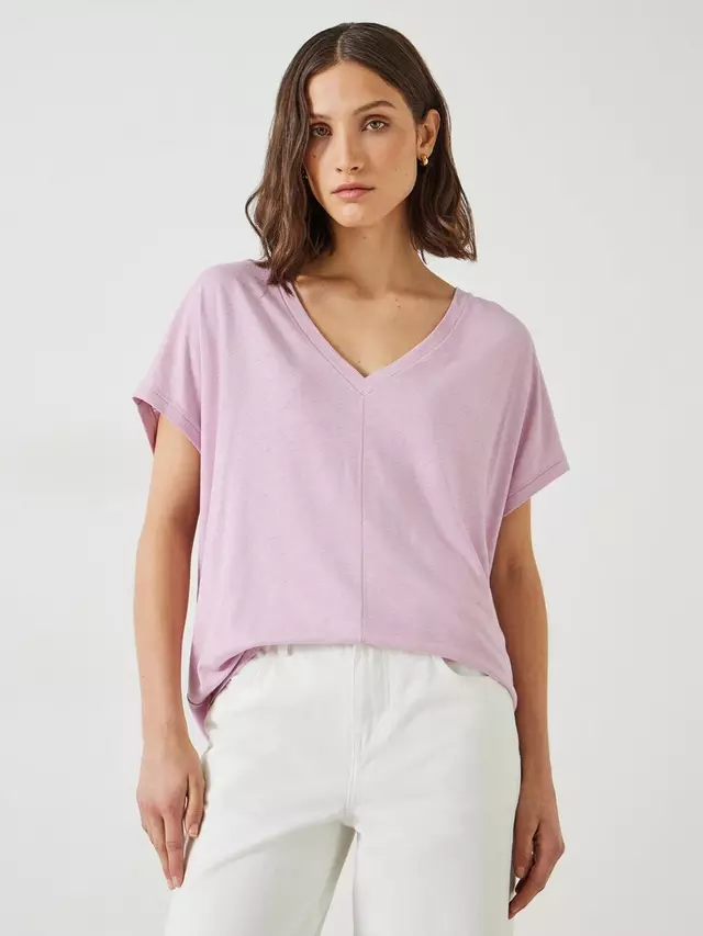 

Футболка HUSH Danny Deep V-Neck Linen Blend, цвет light/lilac