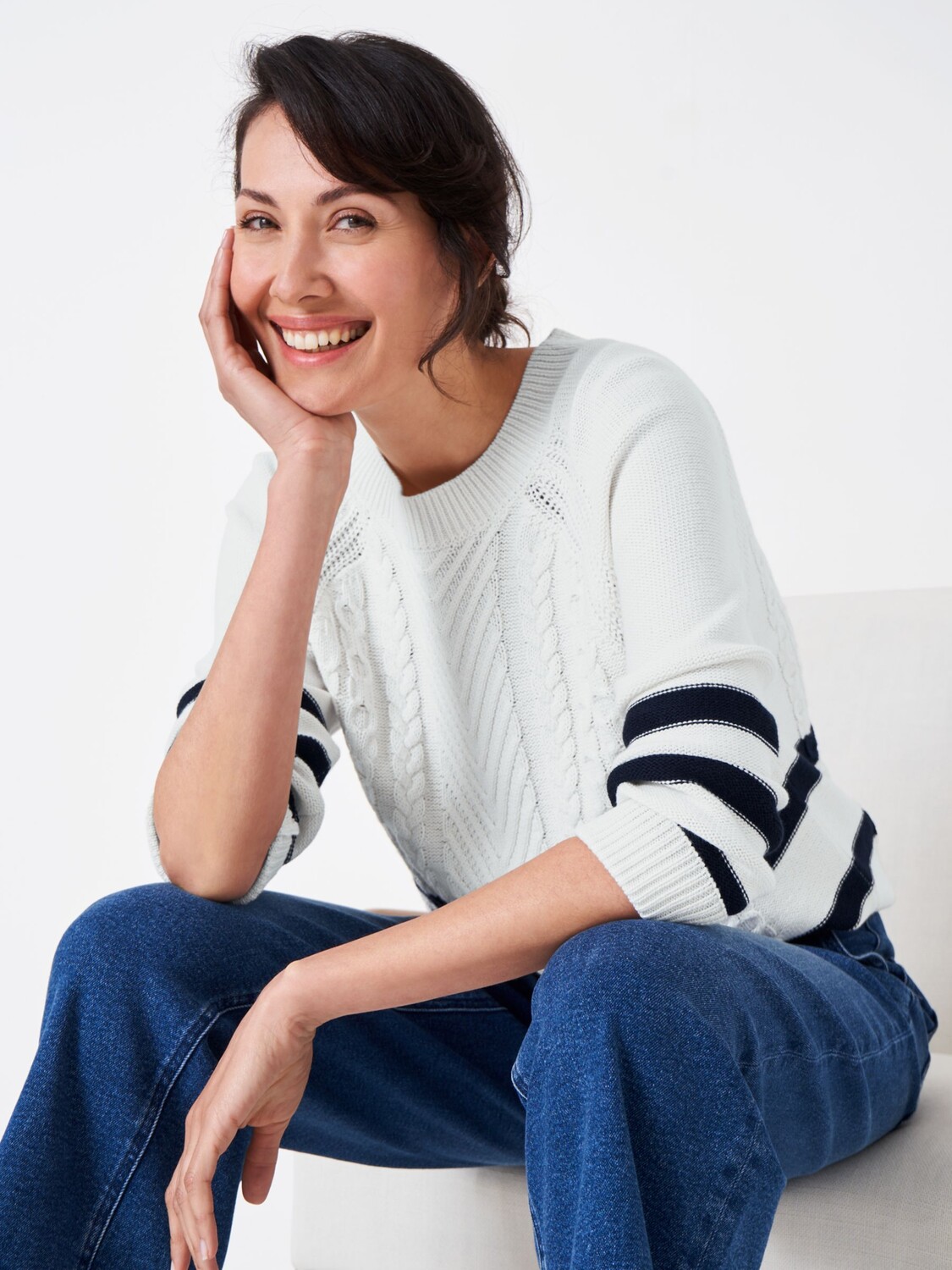 

Crew Clothing Джемпер вязанной вязки Rita Stripe, белый