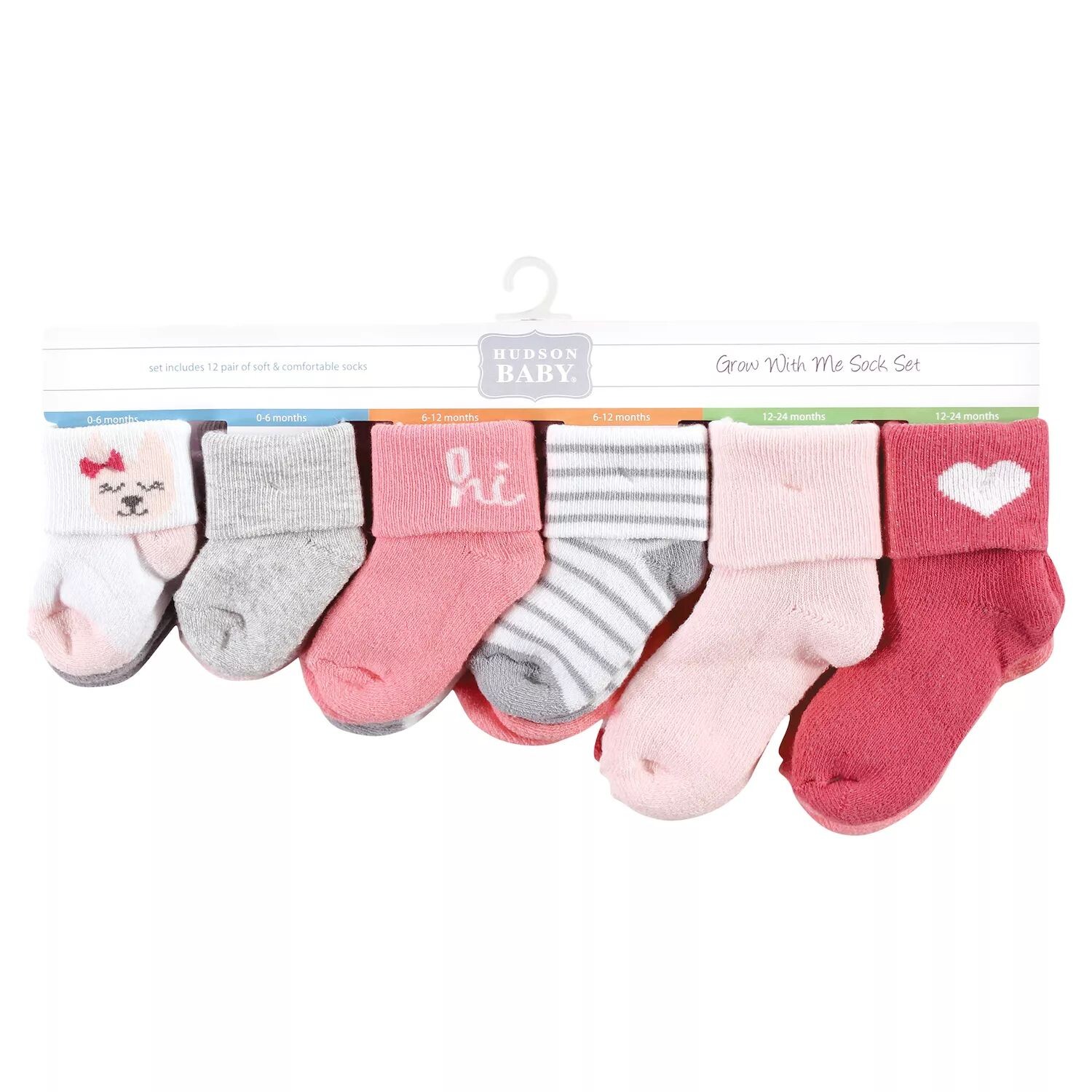 

Носки для маленьких девочек Grow With Me, 12 шт, котенок Hudson Baby