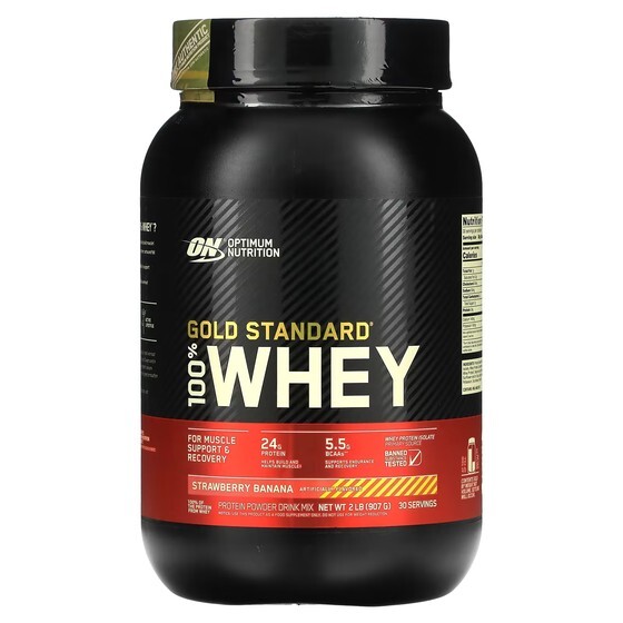 

Протеиновый порошок Optimum Nutrition Gold Standard 1 Whey клубнично-банановый, 907г