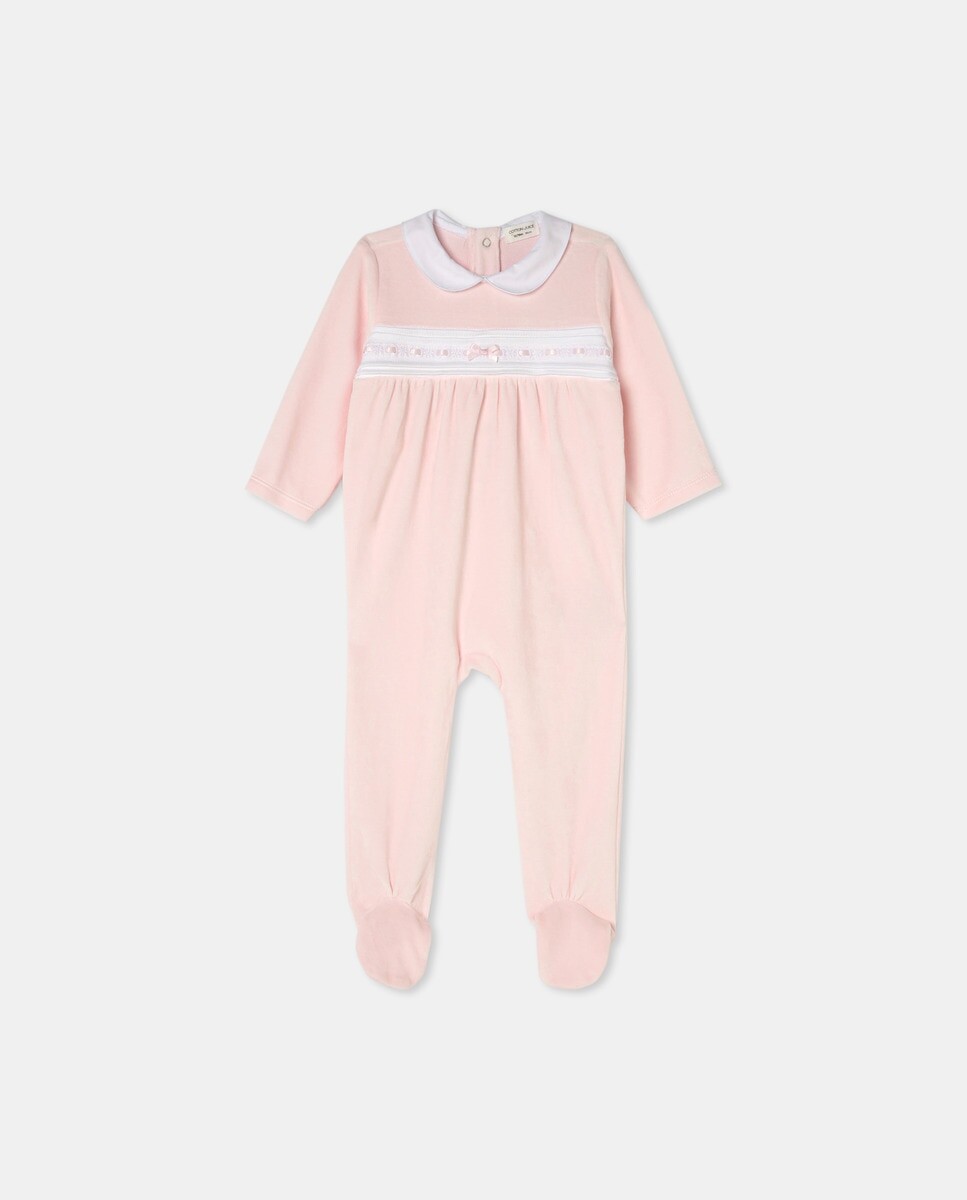 

Велюровый комбинезон с кружевным воротником Cotton Juice, розовый