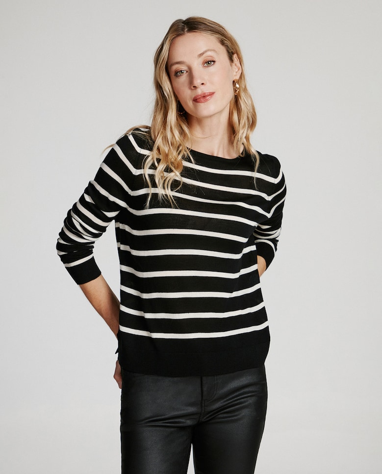 Женский полосатый свитер с длинными рукавами и круглым вырезом Vero Moda, черный