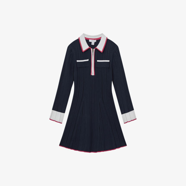 

Платье мини в рубчик annie в стиле колор-блок, 4–13 лет Reiss, синий