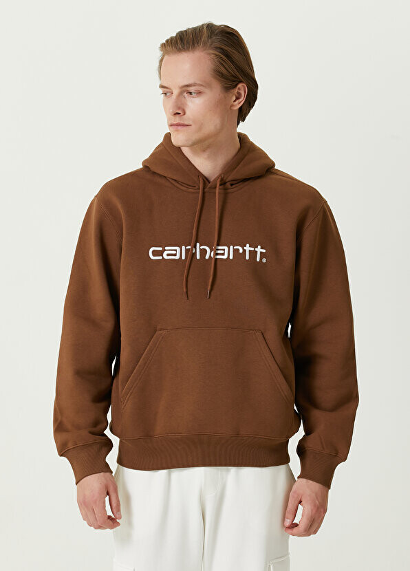 

Коричневый свитшот с капюшоном и вышитым логотипом Carhartt