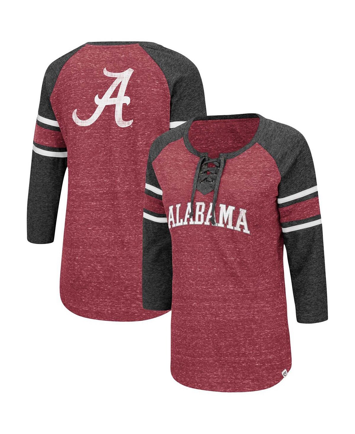 

Женская футболка малинового цвета с древесным углем Alabama Crimson Tide Scienta Pasadena реглан с рукавами 3/4 на шнуровке Space Dye Colosseum
