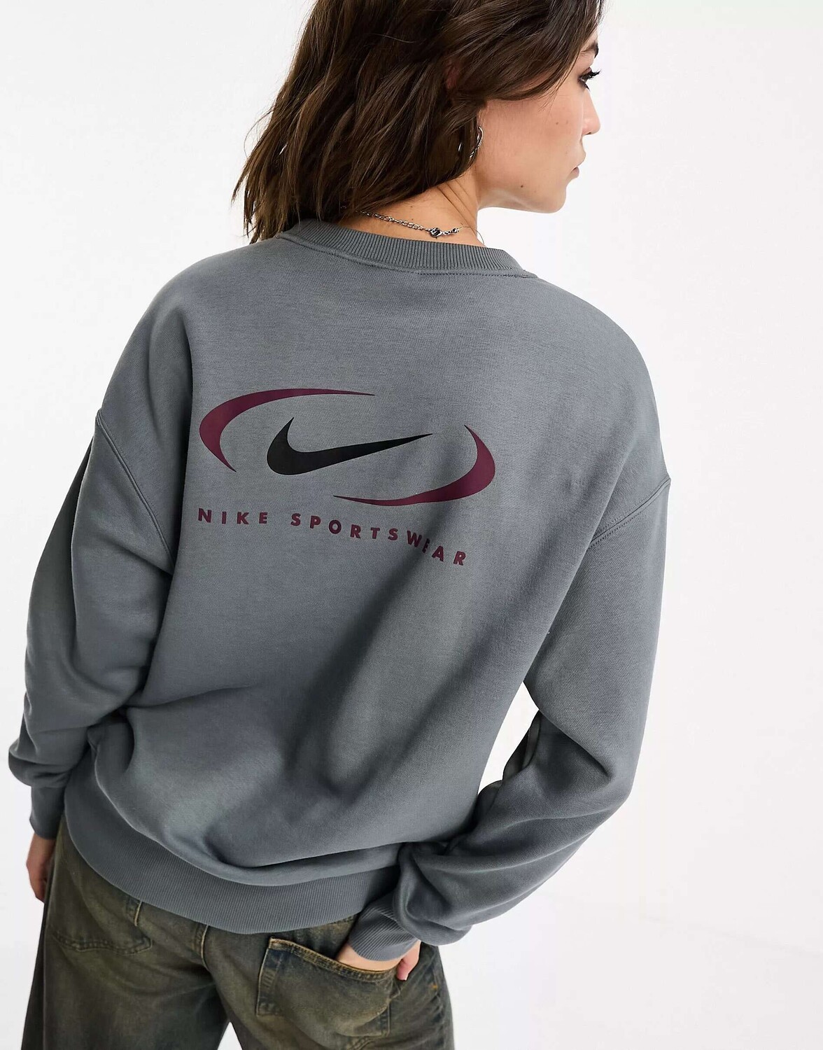 

Оверсайз-толстовка из флиса дымчато-серого цвета Nike Swoosh