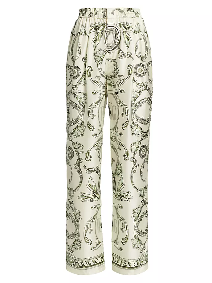 

Шелковые брюки с принтом денег Alexander Wang, цвет ivory green