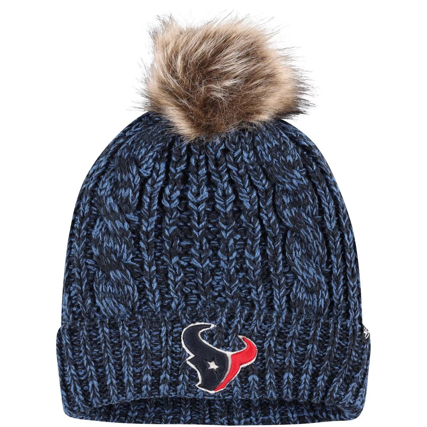 

Женская темно-синяя вязаная шапка с манжетами и помпоном Meeko Houston Texans Logo '47